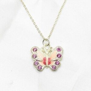 Sterling Silver Pink Butterfly Necklace